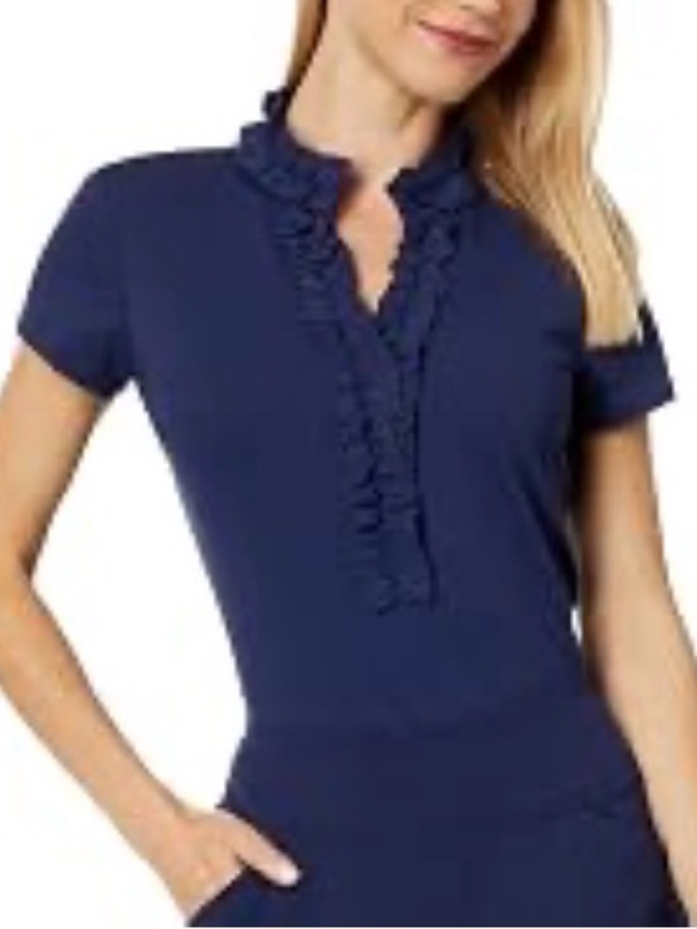Lilly Pulitzer Frida Ruffle Polo Shirt True Navy Luxletic Golf UPF50+ Sz XXS